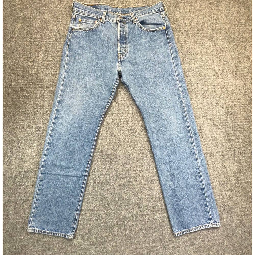 Levis 501 Original Straight Leg Jeans Mens 33x32 Blue Button Fly - Picture 2 of 11